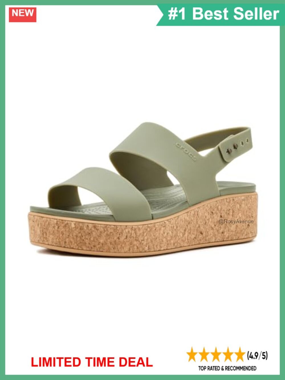 Crocs Brooklyn Cork Low Wedge Slingback Sandal EVA Open Toe Buckle